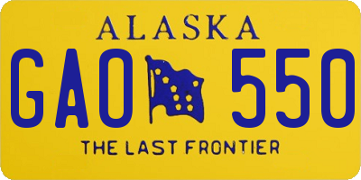 AK license plate GAO550