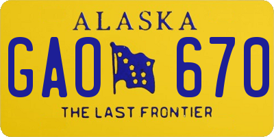 AK license plate GAO670