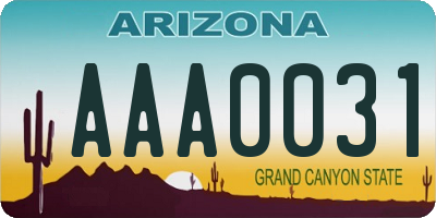 AZ license plate AAA0031