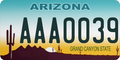 AZ license plate AAA0039