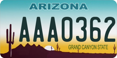 AZ license plate AAA0362