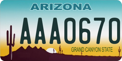 AZ license plate AAA0670