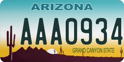AZ license plate AAA0934