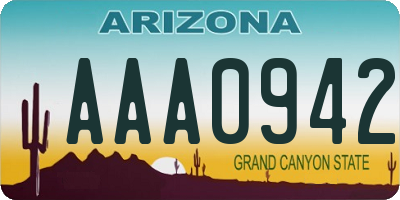 AZ license plate AAA0942