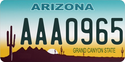 AZ license plate AAA0965