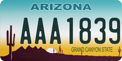 AZ license plate AAA1839