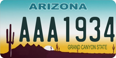 AZ license plate AAA1934