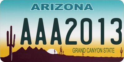 AZ license plate AAA2013