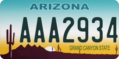 AZ license plate AAA2934