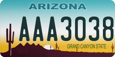 AZ license plate AAA3038