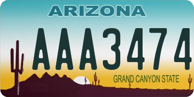 AZ license plate AAA3474