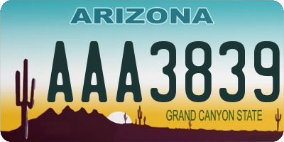 AZ license plate AAA3839