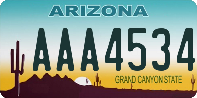 AZ license plate AAA4534