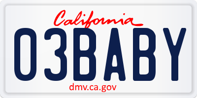 CA license plate 03BABY