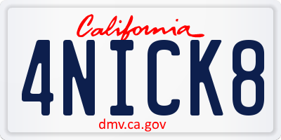 CA license plate 4NICK8