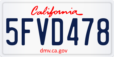 CA license plate 5FVD478