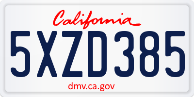 CA license plate 5XZD385
