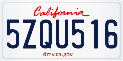 CA license plate 5ZQU516