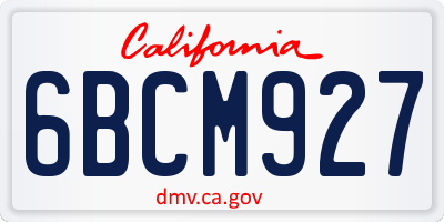 CA license plate 6BCM927