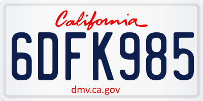 CA license plate 6DFK985
