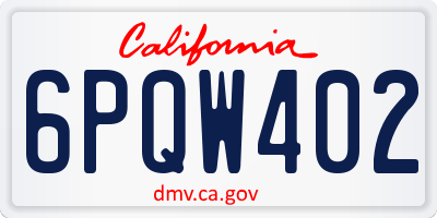 CA license plate 6PQW402