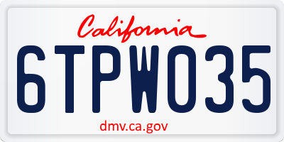CA license plate 6TPW035