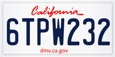CA license plate 6TPW232