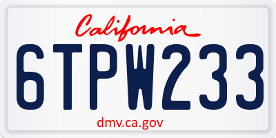 CA license plate 6TPW233