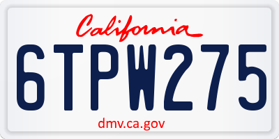 CA license plate 6TPW275