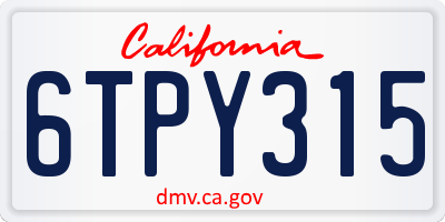 CA license plate 6TPY315