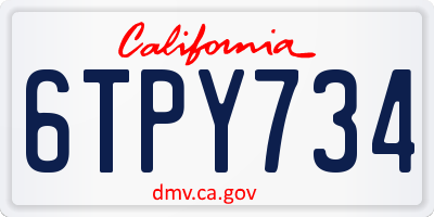 CA license plate 6TPY734