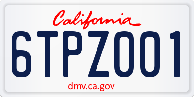 CA license plate 6TPZ001