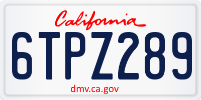 CA license plate 6TPZ289