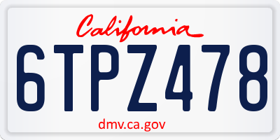 CA license plate 6TPZ478
