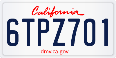 CA license plate 6TPZ701