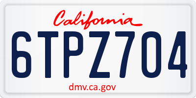 CA license plate 6TPZ704