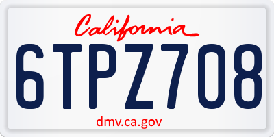 CA license plate 6TPZ708