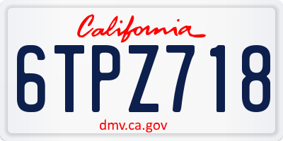 CA license plate 6TPZ718