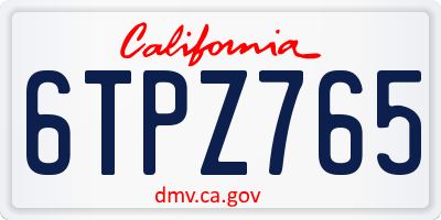 CA license plate 6TPZ765