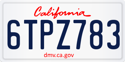 CA license plate 6TPZ783