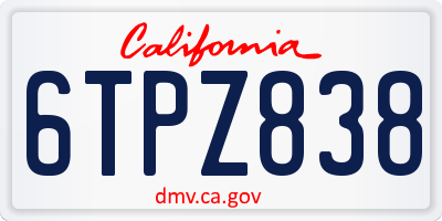 CA license plate 6TPZ838