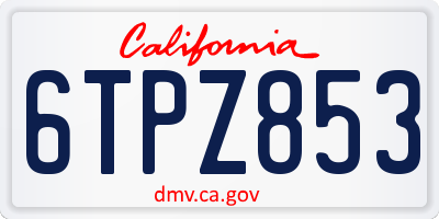 CA license plate 6TPZ853