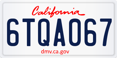 CA license plate 6TQA067