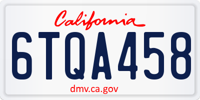CA license plate 6TQA458