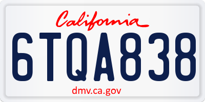 CA license plate 6TQA838