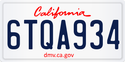 CA license plate 6TQA934