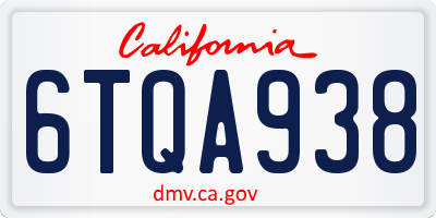 CA license plate 6TQA938