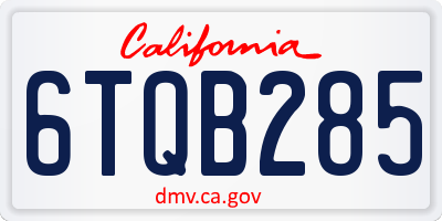 CA license plate 6TQB285