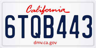 CA license plate 6TQB443