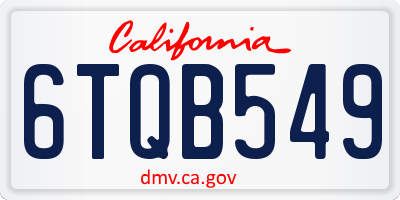 CA license plate 6TQB549